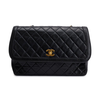 Chanel Black Lambskin Leather Integral Flap Bag with Pouch
