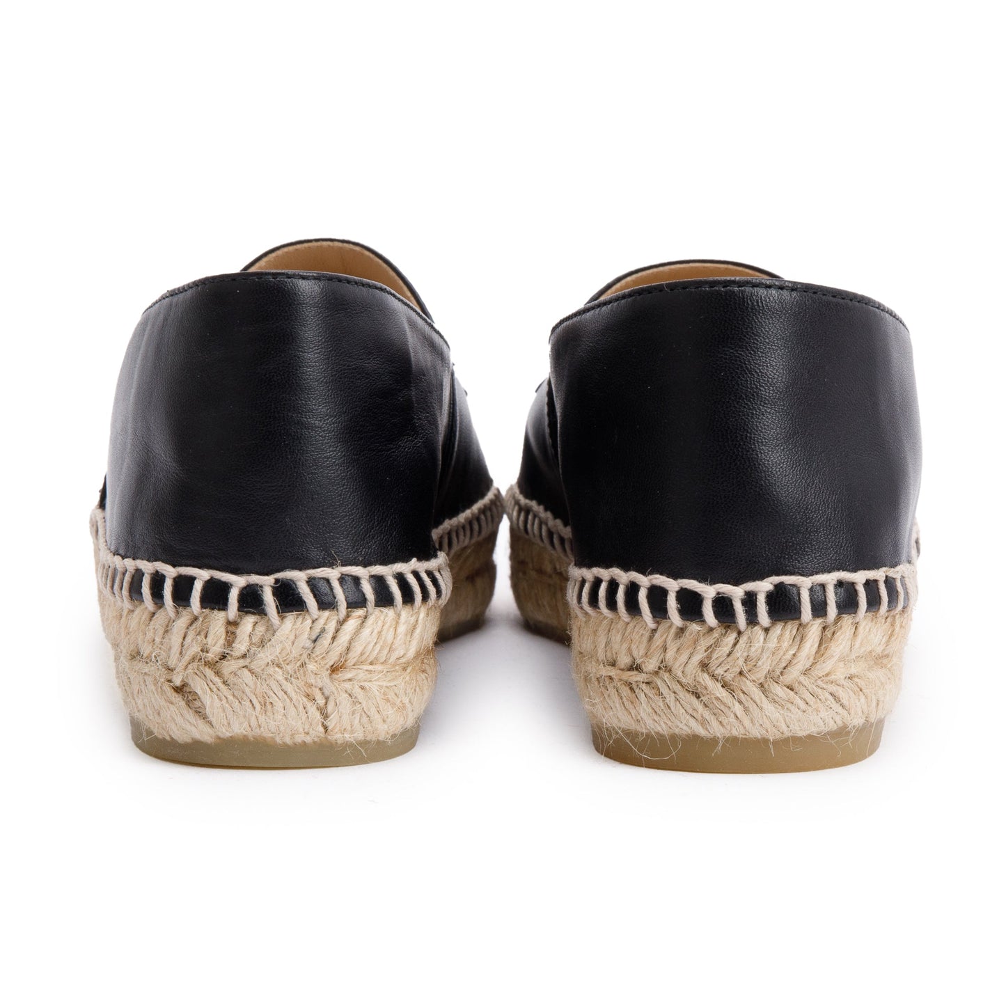 Chanel Black Lambskin Leather Interlocking CC Logo Espadrilles, Size 36