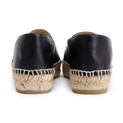 Chanel Black Lambskin Leather Interlocking CC Logo Espadrilles, Size 36