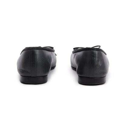 Chanel Black Lambskin Leather Interlocking CC Logo Flats, Size 40.5