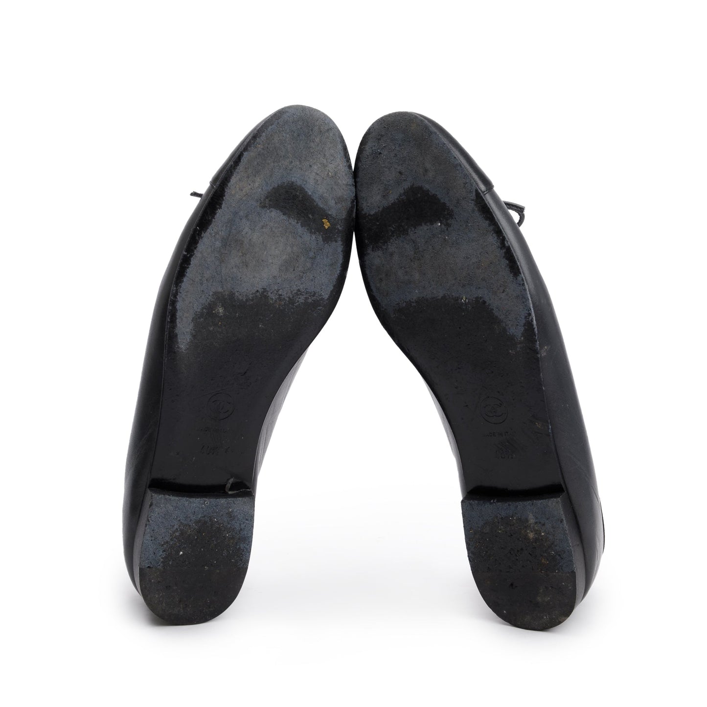 Chanel Black Lambskin Leather Interlocking CC Logo Flats, Size 40.5