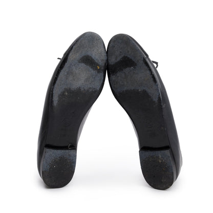 Chanel Black Lambskin Leather Interlocking CC Logo Flats, Size 40.5