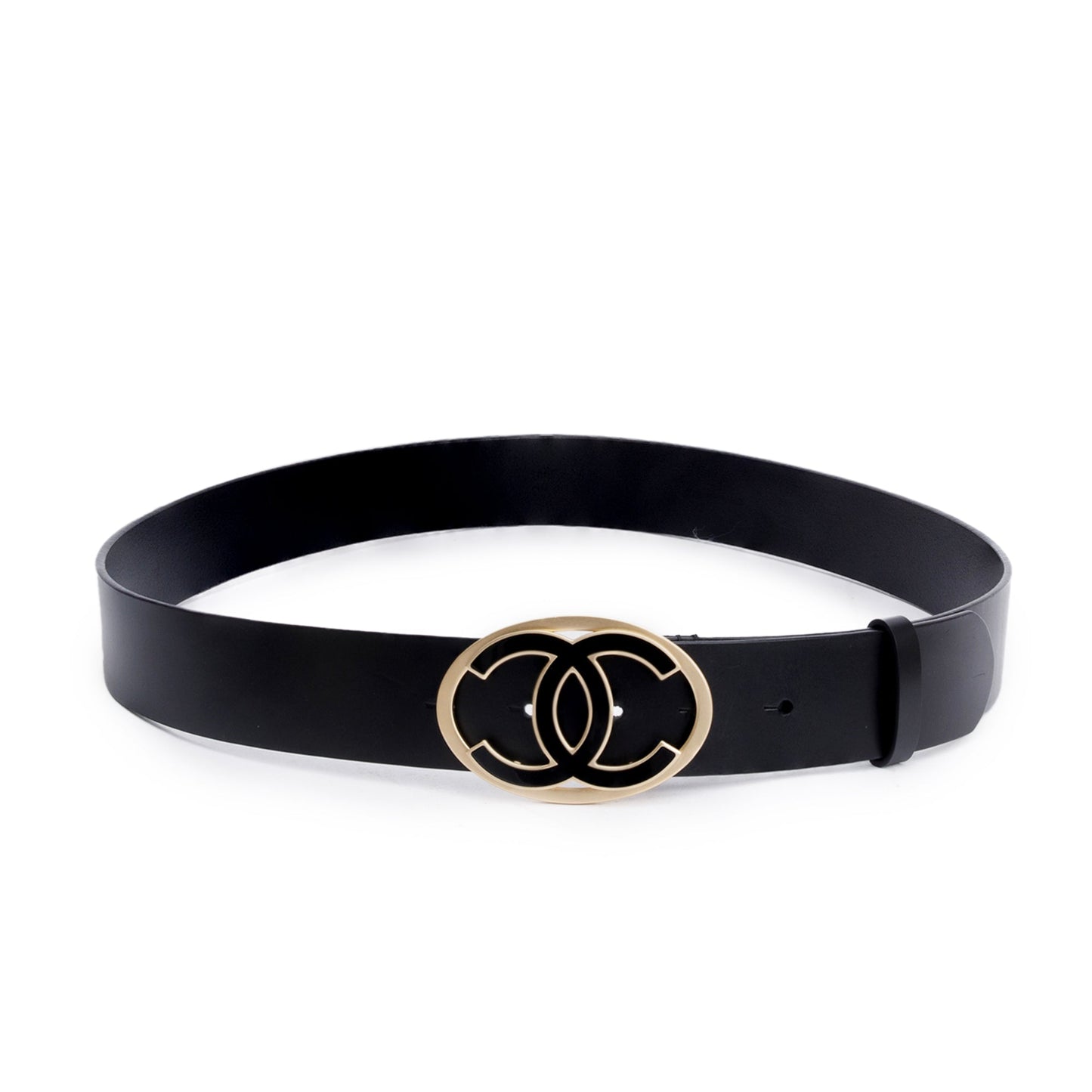 Chanel Black Lambskin Leather Interlocking CC Logo Oval  Buckle Belt 100 40