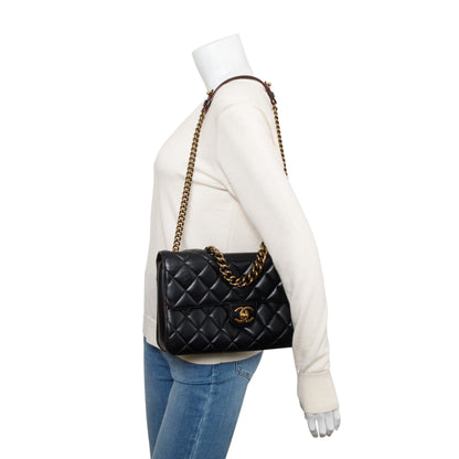 Chanel Black Lambskin Leather Large Perfect Edge Flap Bag