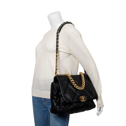 Chanel Black Lambskin Leather Maxi 19 Flap Bag
