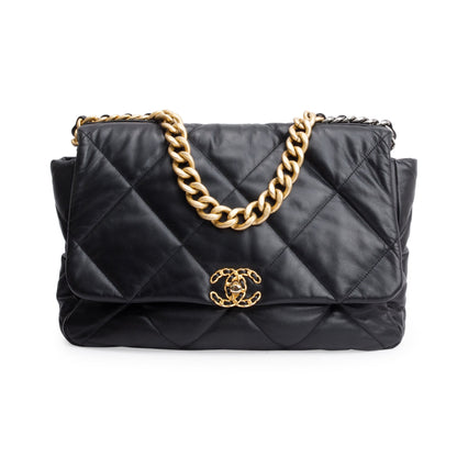 Chanel Black Lambskin Leather Maxi 19 Flap Bag