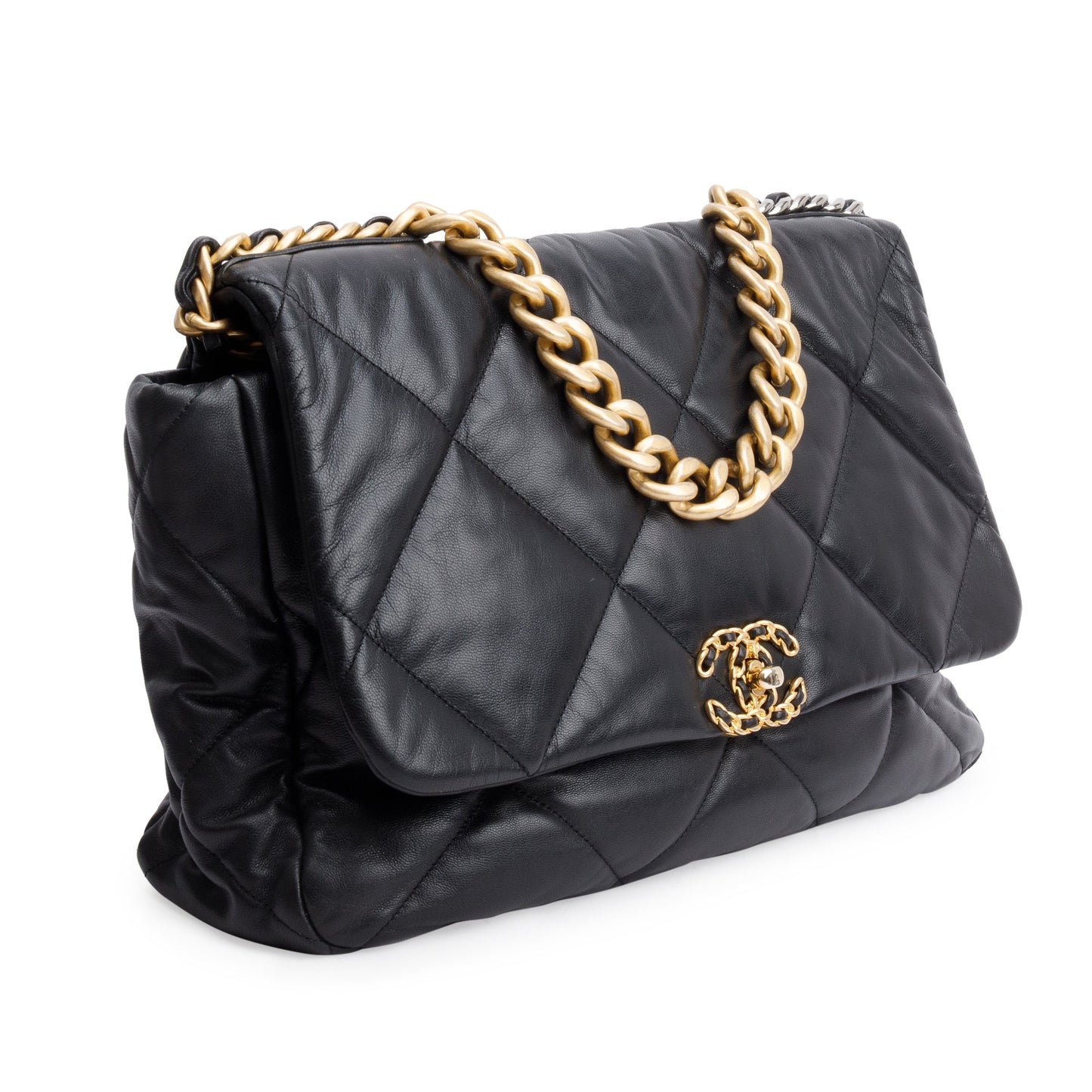 Chanel Black Lambskin Leather Maxi 19 Flap Bag