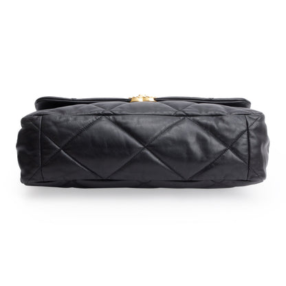 Chanel Black Lambskin Leather Maxi 19 Flap Bag