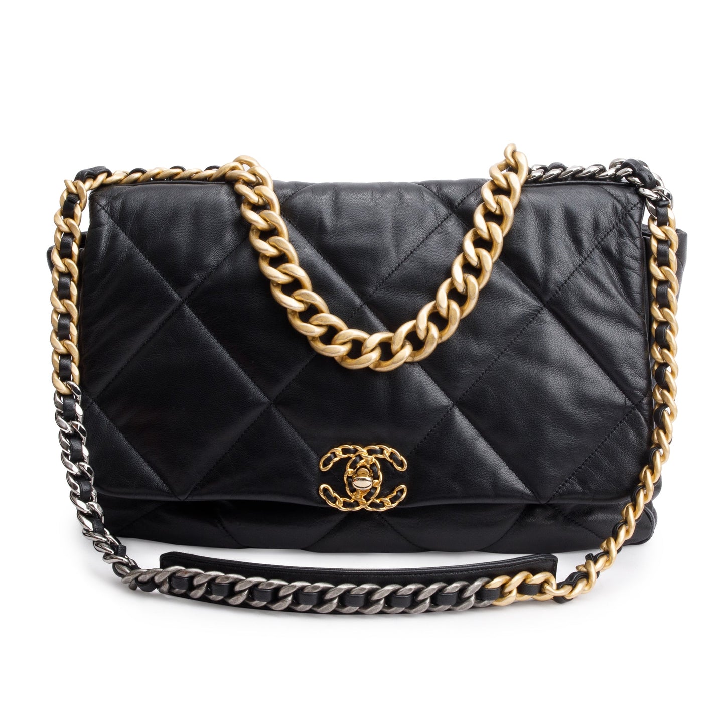 Chanel Black Lambskin Leather Maxi 19 Flap Bag