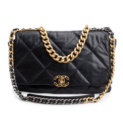 Chanel Black Lambskin Leather Maxi 19 Flap Bag