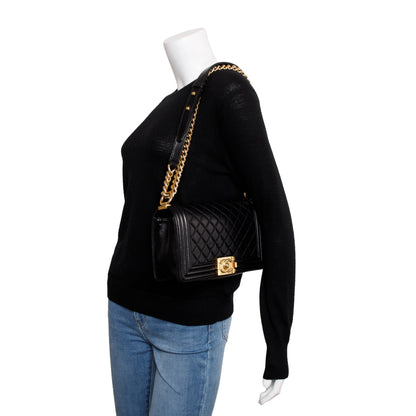 Chanel Black Lambskin Leather Medium Boy Bag