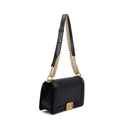 Chanel Black Lambskin Leather Medium Boy Bag