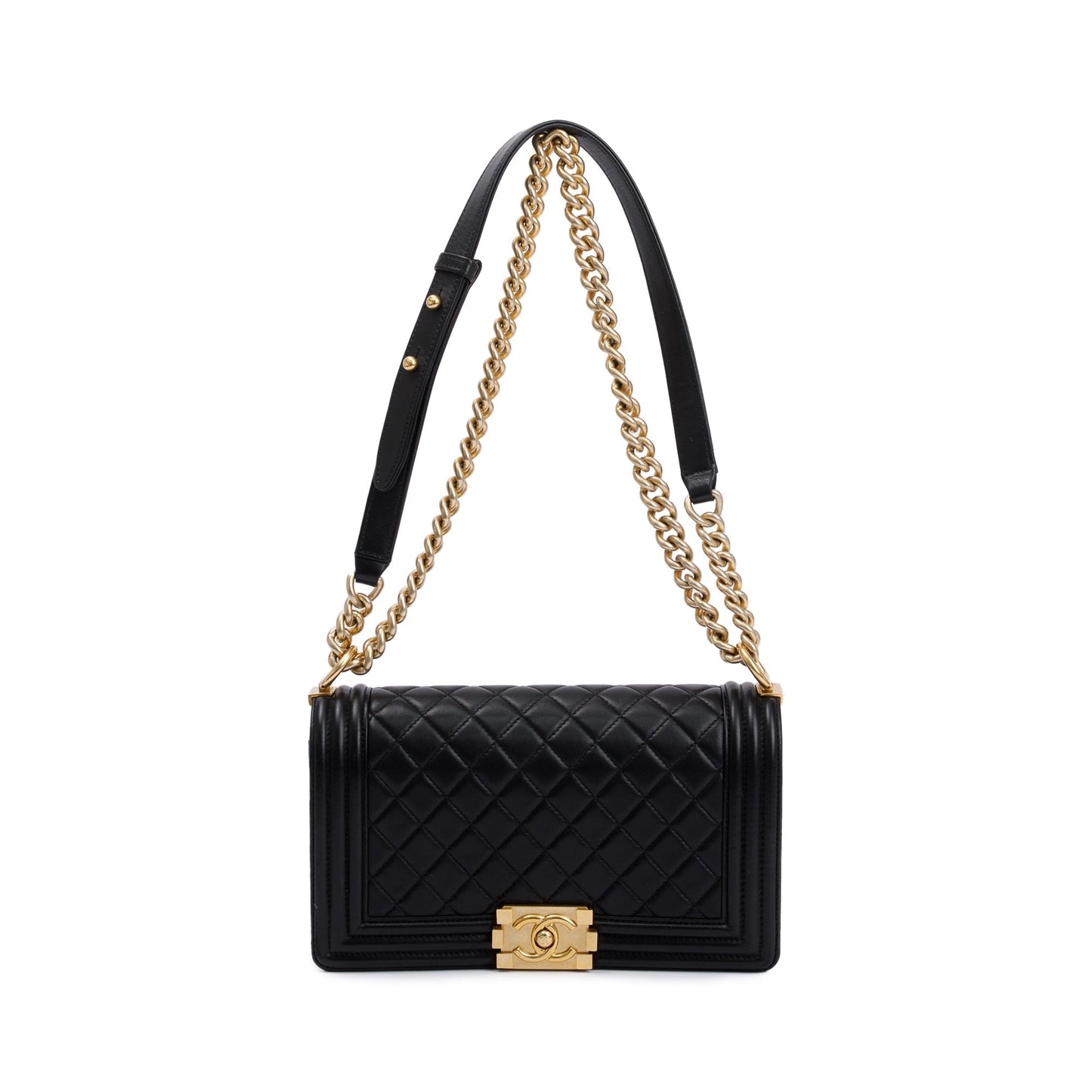Chanel Black Lambskin Leather Medium Boy Bag