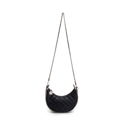 Chanel Black Lambskin Leather Small Chain Around Hobo Bag