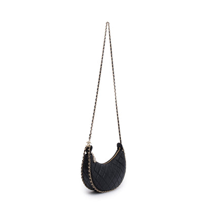 Chanel Black Lambskin Leather Small Chain Around Hobo Bag