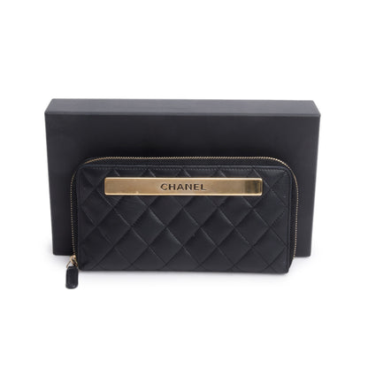 Chanel Black Lambskin Leather Trendy CC Large Gusset Zip Around Wallet