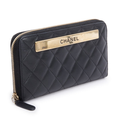 Chanel Black Lambskin Leather Trendy CC Large Gusset Zip Around Wallet