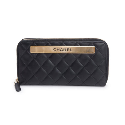 Chanel Black Lambskin Leather Trendy CC Large Gusset Zip Around Wallet