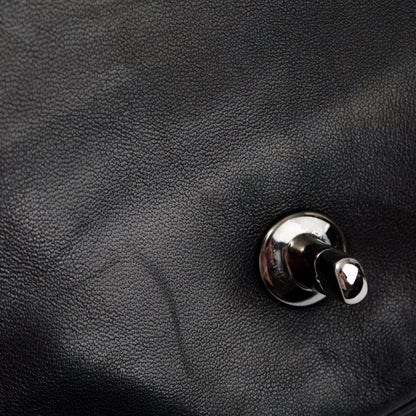 Chanel Black Lambskin Leather Tweed Camellia Petals Flap Bag
