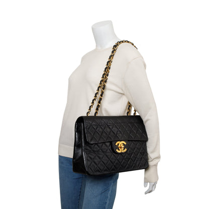 Chanel Black Lambskin Leather Vintage Jumbo XL Single Flap Bag