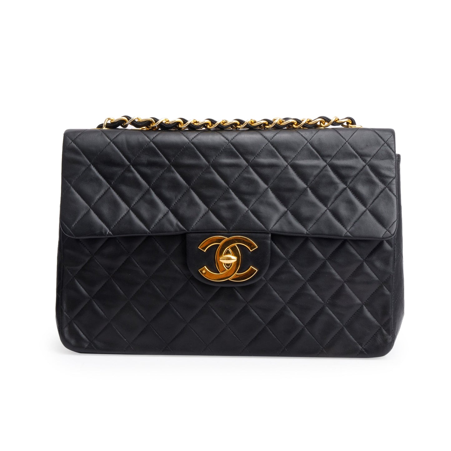 Chanel Black Lambskin Leather Vintage Jumbo XL Single Flap Bag