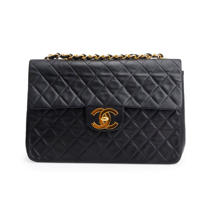 Chanel Black Lambskin Leather Vintage Jumbo XL Single Flap Bag