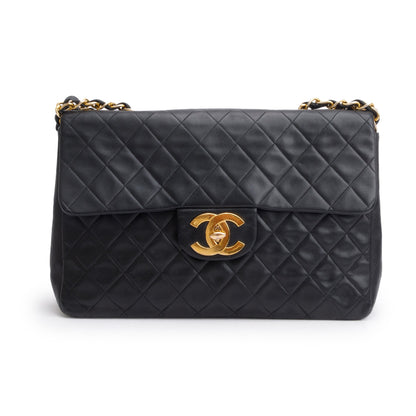Chanel Black Lambskin Leather Vintage Jumbo XL Single Flap Bag