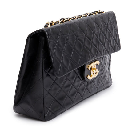 Chanel Black Lambskin Leather Vintage Jumbo XL Single Flap Bag