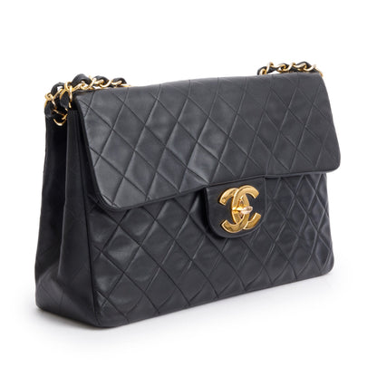 Chanel Black Lambskin Leather Vintage Jumbo XL Single Flap Bag