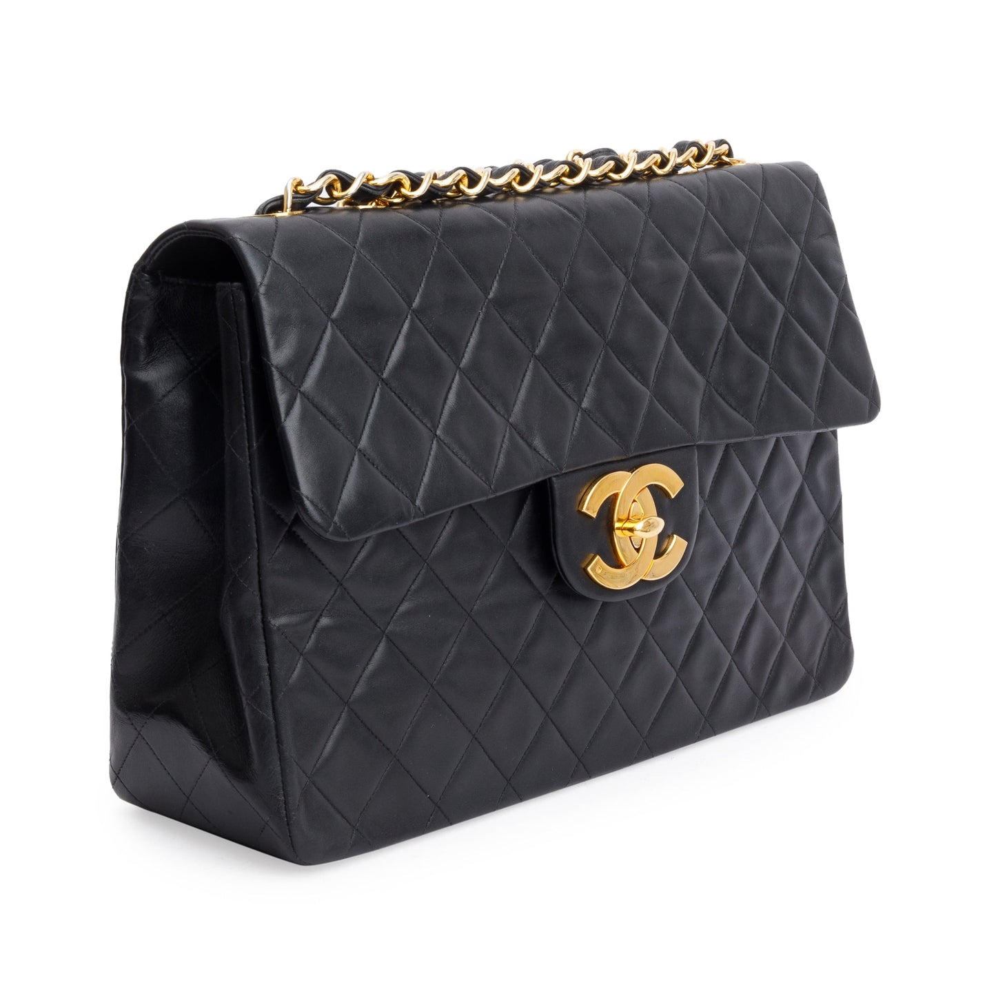 Chanel Black Lambskin Leather Vintage Jumbo XL Single Flap Bag