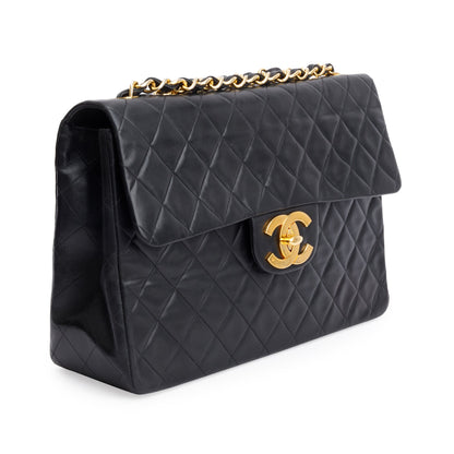 Chanel Black Lambskin Leather Vintage Jumbo XL Single Flap Bag