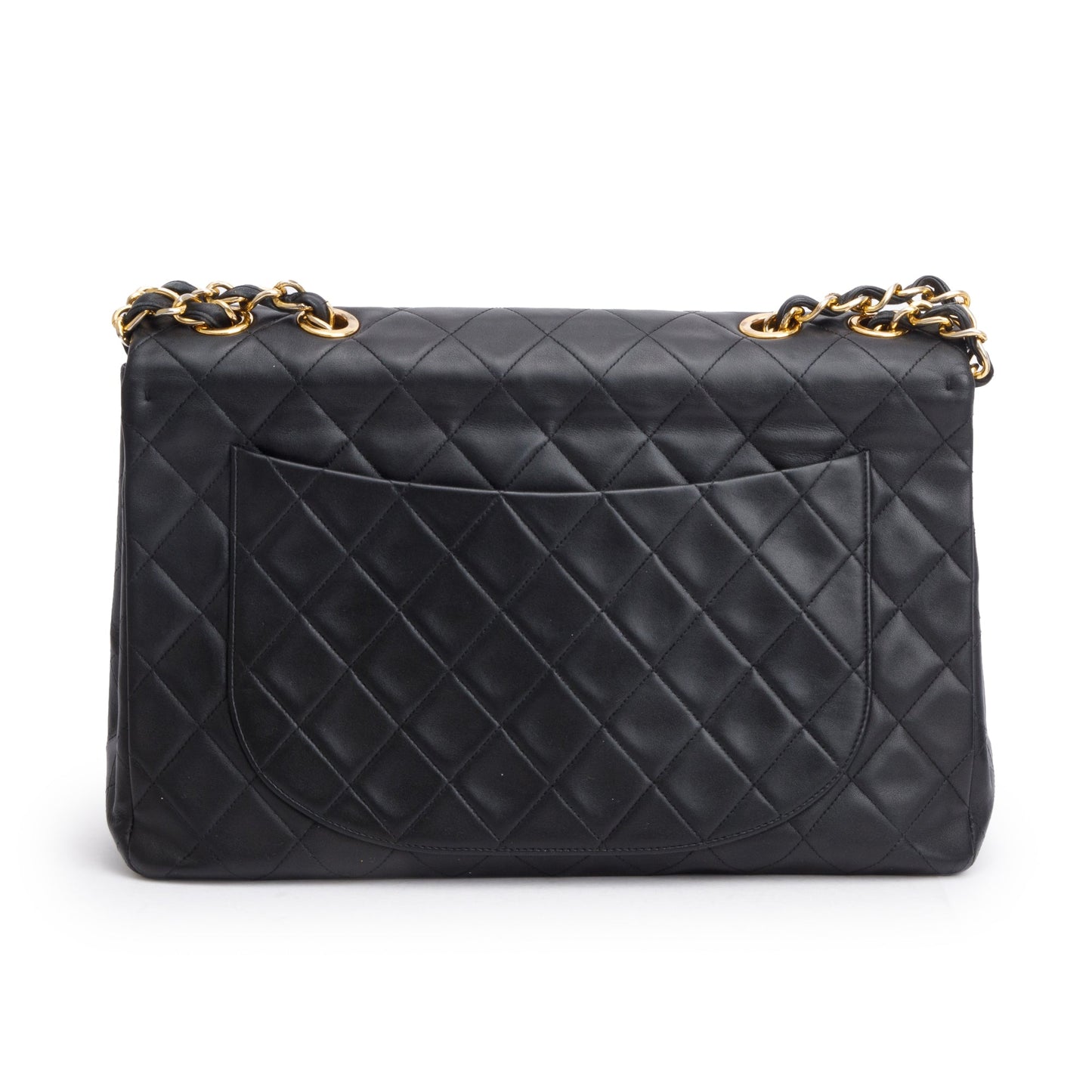 Chanel Black Lambskin Leather Vintage Jumbo XL Single Flap Bag
