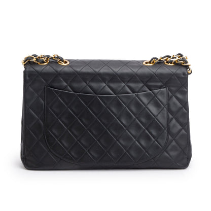 Chanel Black Lambskin Leather Vintage Jumbo XL Single Flap Bag