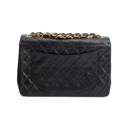 Chanel Black Lambskin Leather Vintage Jumbo XL Single Flap Bag