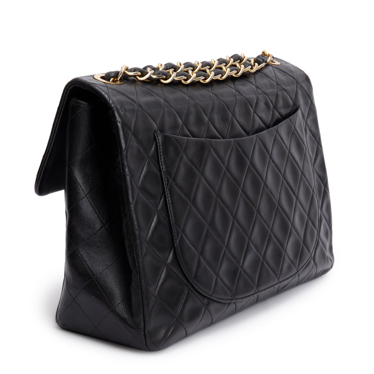 Chanel Black Lambskin Leather Vintage Jumbo XL Single Flap Bag