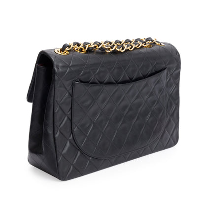 Chanel Black Lambskin Leather Vintage Jumbo XL Single Flap Bag