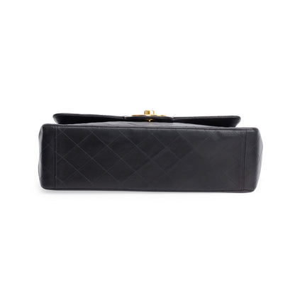 Chanel Black Lambskin Leather Vintage Jumbo XL Single Flap Bag