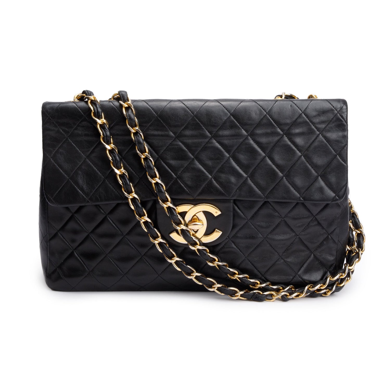 Chanel Black Lambskin Leather Vintage Jumbo XL Single Flap Bag