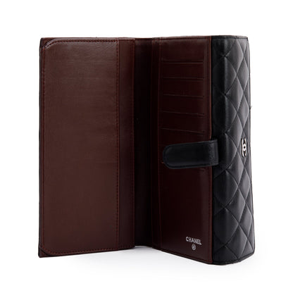 Chanel Black Lambskin Quilted Long Flap Wallet