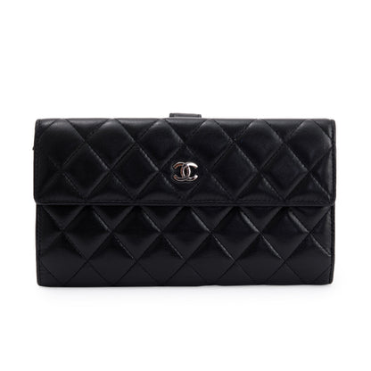 Chanel Black Lambskin Quilted Long Flap Wallet