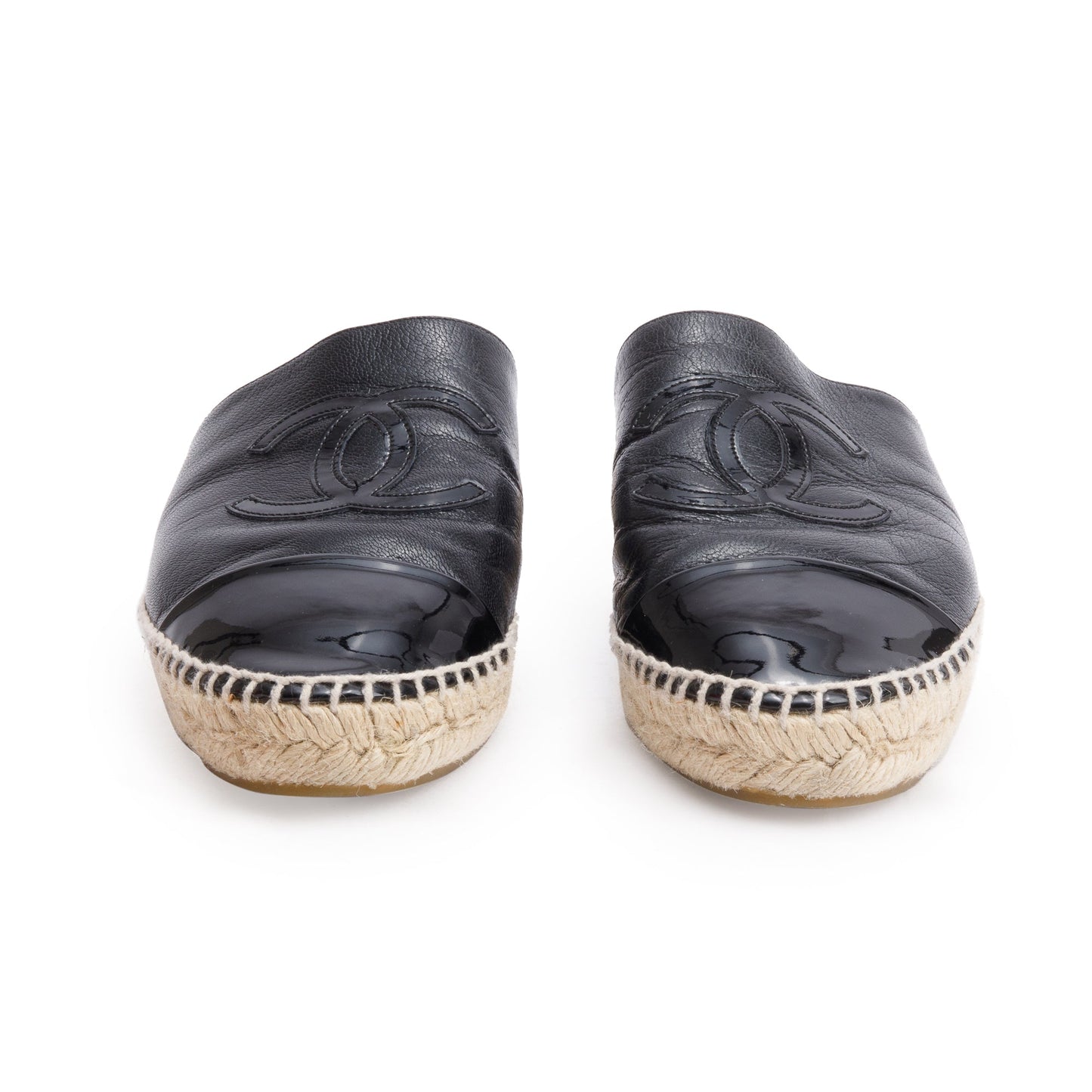 Chanel Black Leather CC Logo Espadrille Mule, Size 40