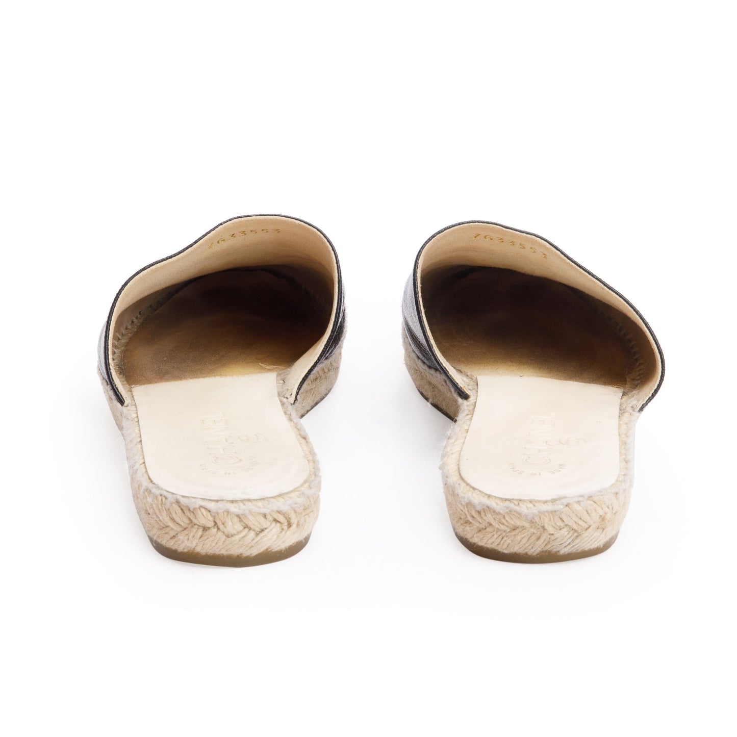 Chanel Black Leather CC Logo Espadrille Mule, Size 40