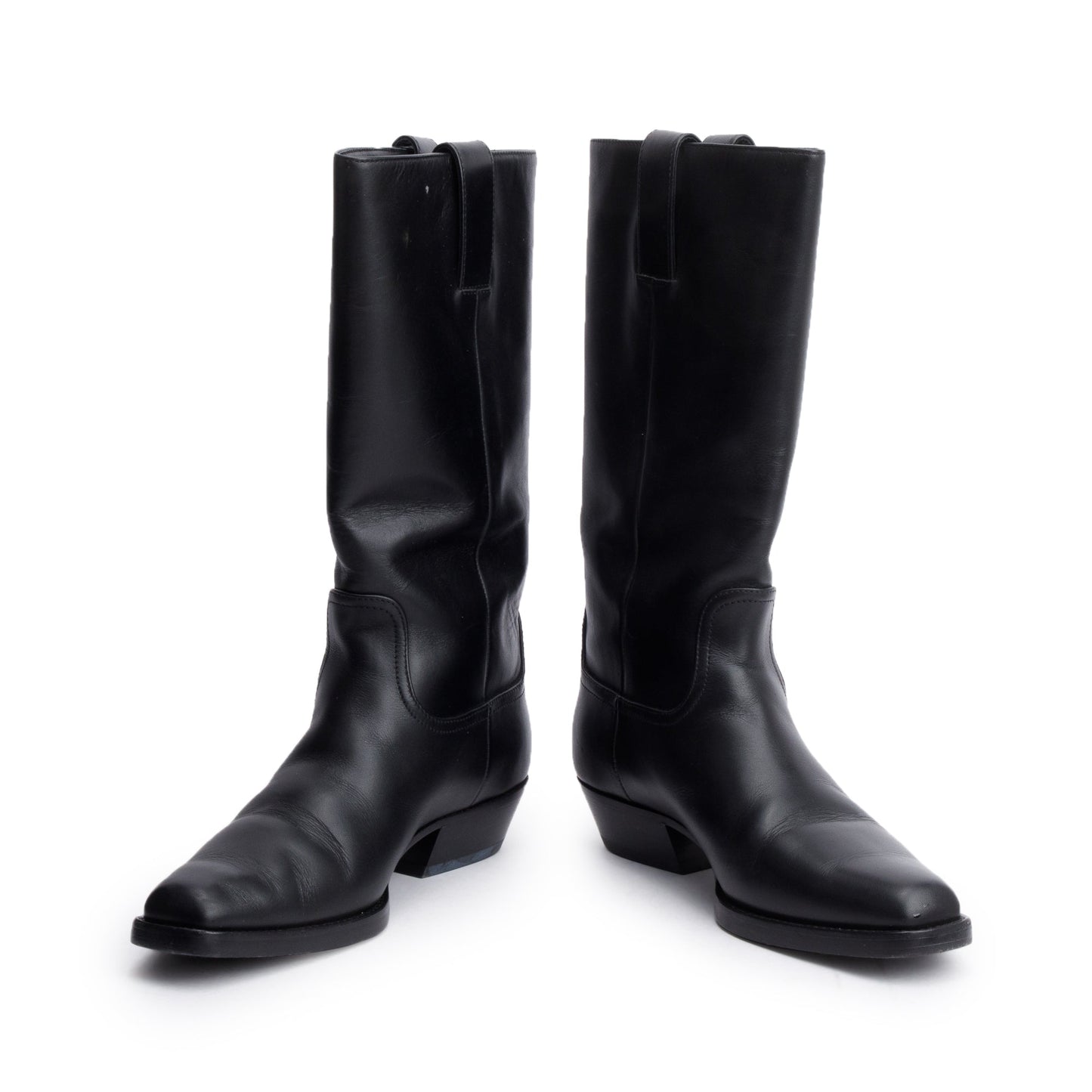 Chanel Black Leather Interlocking CC Logo Mid Calf Cowboy Boots, Size 38.5