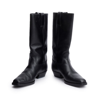 Chanel Black Leather Interlocking CC Logo Mid Calf Cowboy Boots, Size 38.5