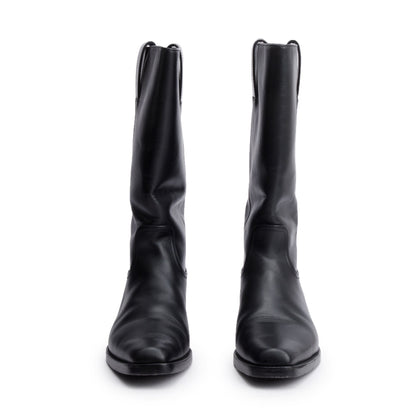 Chanel Black Leather Interlocking CC Logo Mid Calf Cowboy Boots, Size 38.5