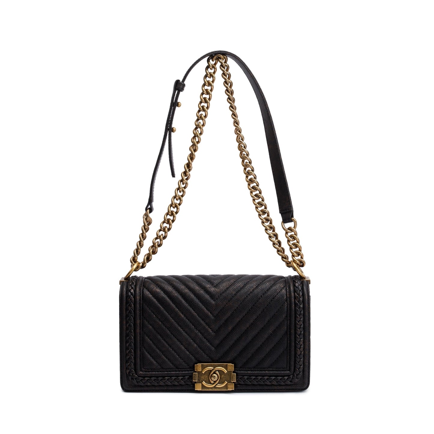Chanel Black Leather Medium Braided Boy Bag