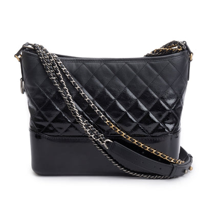 Chanel Black Patent Goatskin Leather Medium Gabrielle Hobo