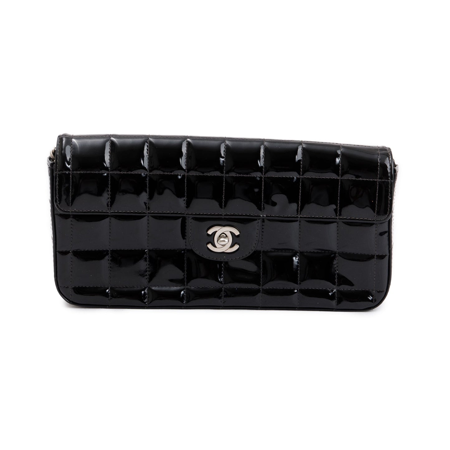 Chanel Black Patent Leather Chocolate Bar E/W Flap  Bag
