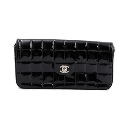 Chanel Black Patent Leather Chocolate Bar E/W Flap  Bag