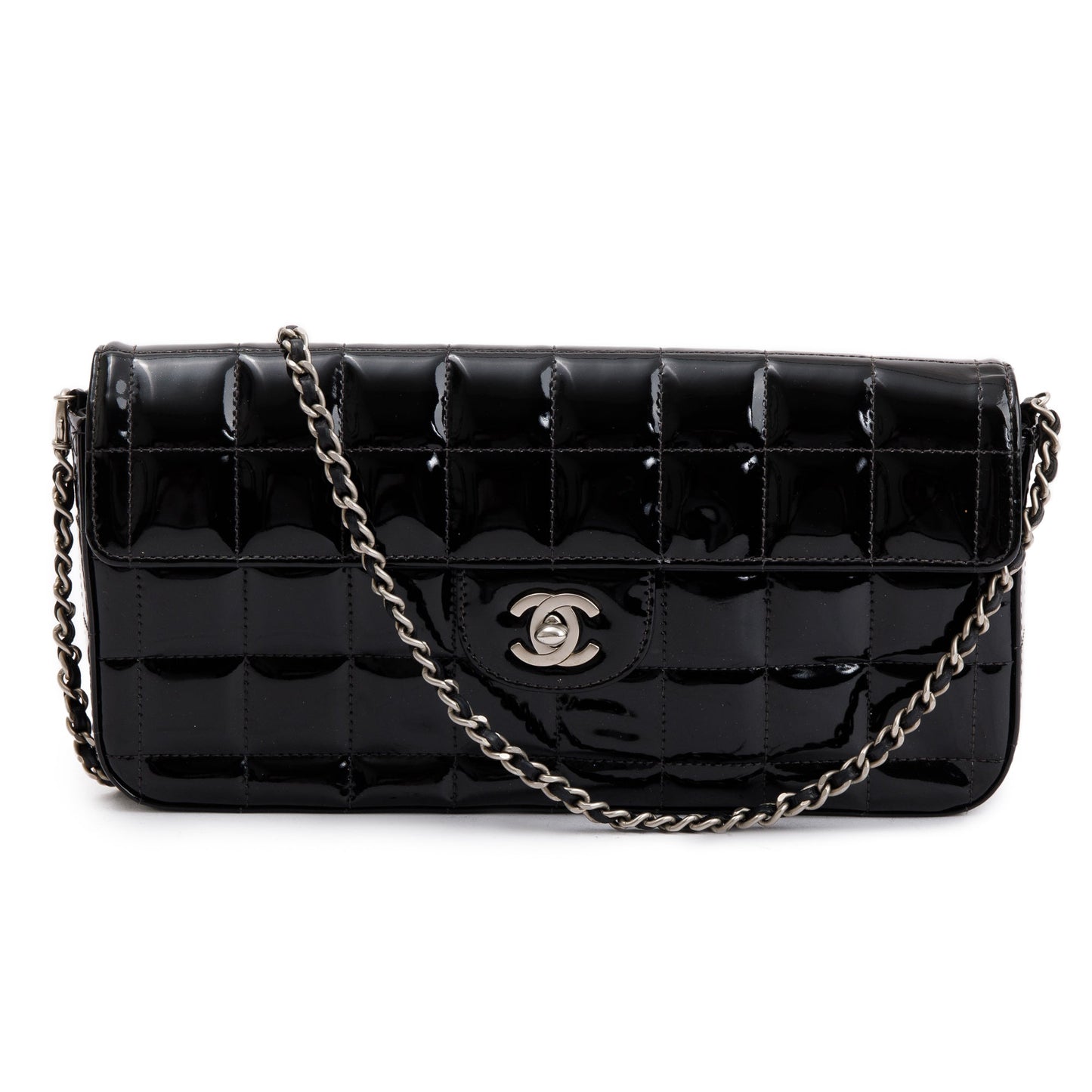 Chanel Black Patent Leather Chocolate Bar E/W Flap  Bag